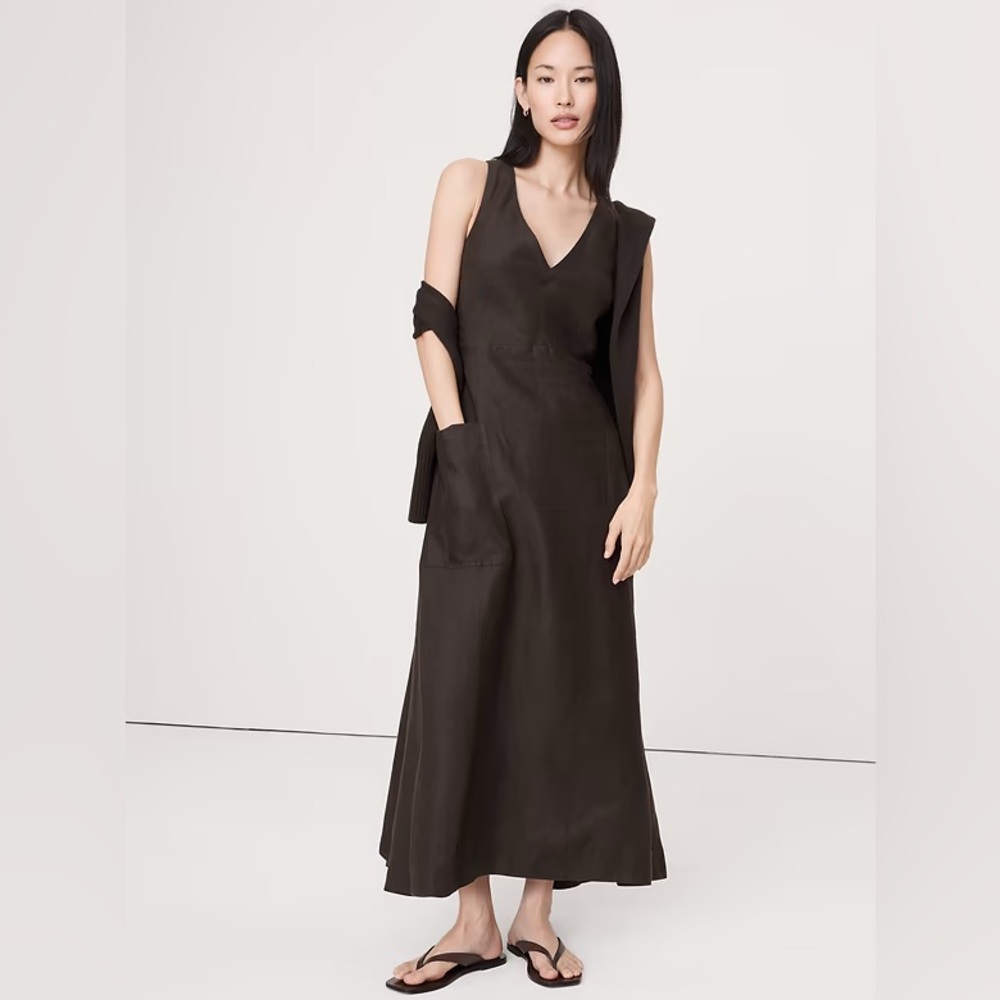 NWT! Banana Republic Brownstone Linen Pocket Maxi Dress - Size XXS 🥥